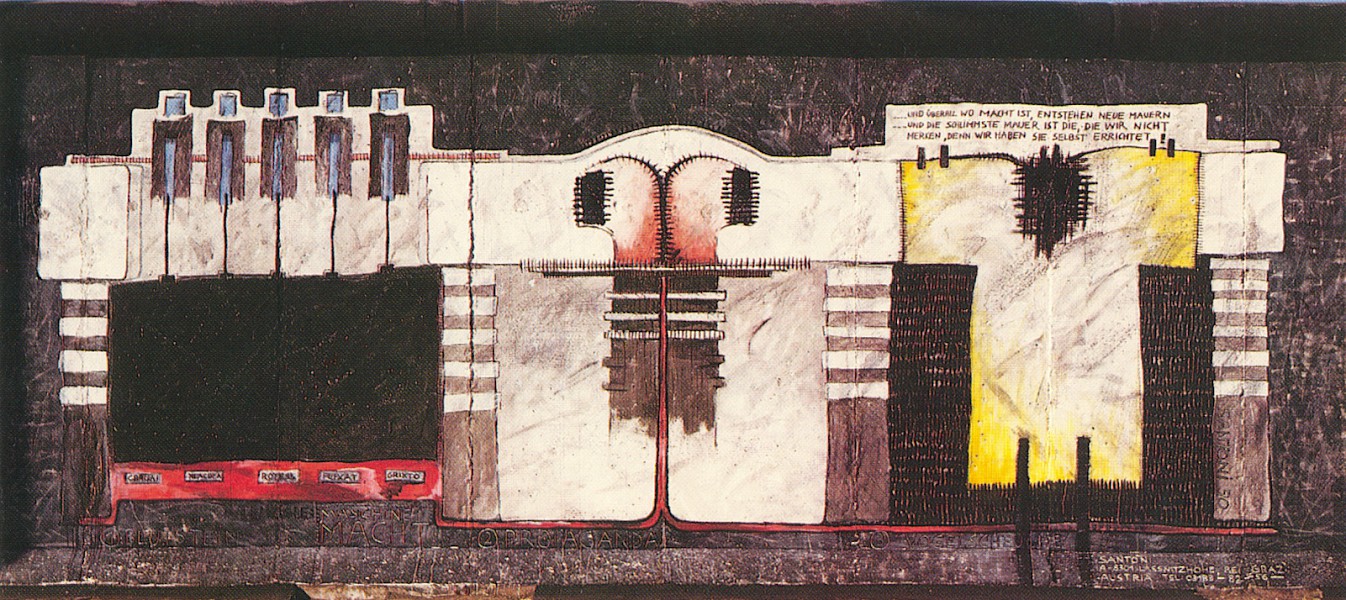 East Side Gallery: Siegfried Santoni, Maschine – Mensch, 1990 © Stiftung Berliner Mauer, postcard