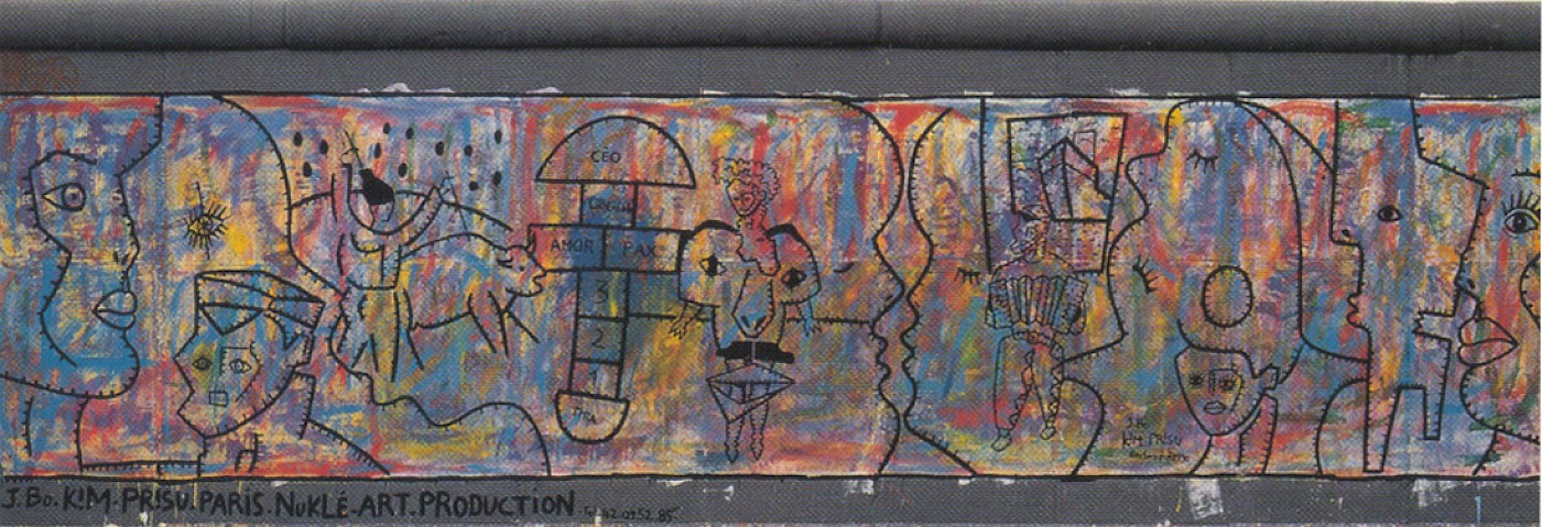East Side Gallery: Joaquim António Borregana (Kim Prisu), O povo unido nunca mais será vencido, 1990 © Stiftung Berliner Mauer, postcard