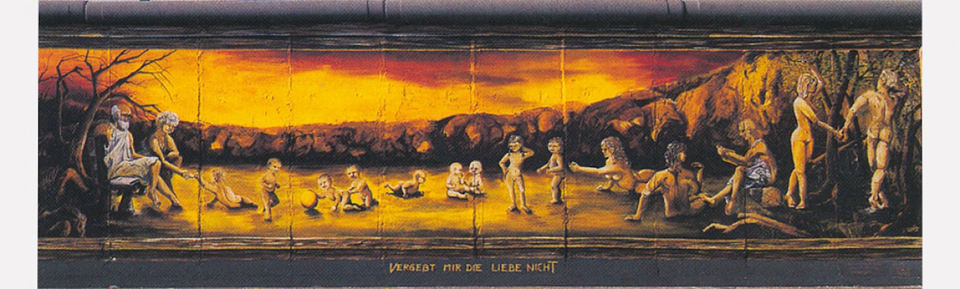 East Side Gallery: Henry Schmidt, Vergesst mir die Liebe nicht, 1990 © Stiftung Berliner Mauer, postcard