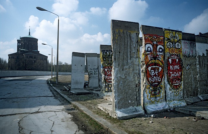 Dismantling the painted Berlin Wall in Kreuzberg, 1990