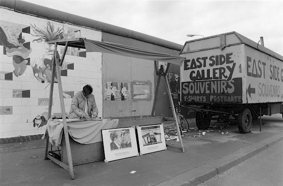 Souvenirs for sale at the East Side Gallery. The question of who made a profit out of the East Side Gallery is still controversial, 1990