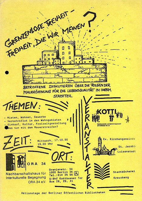 Invitation to a discussion in Kreuzberg about the effects of the Wall opening, notice of 1990