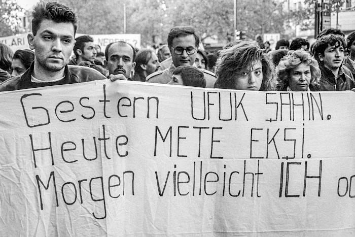 Demonstration in October 1991 following the murder of 19-year-old Mete Ekşi and in remembrance of 24-year-old husband and father Ufuk Şahin, killed in spring 1989