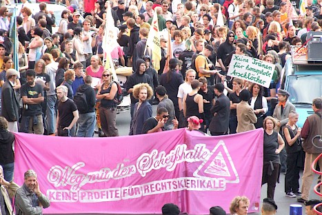 Demonstration against the opening of the event arena built by the Anschutz Entertainment Group, 2008