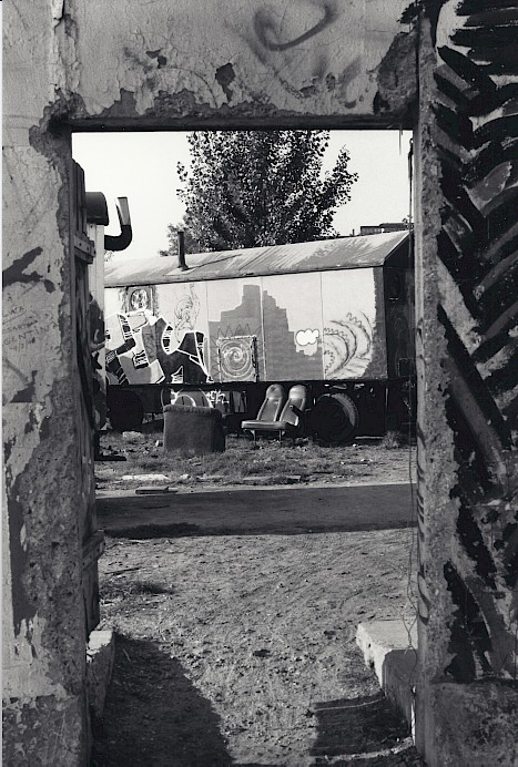 View of the trailer camp through the hole in the Wall, between 1991 and 1996