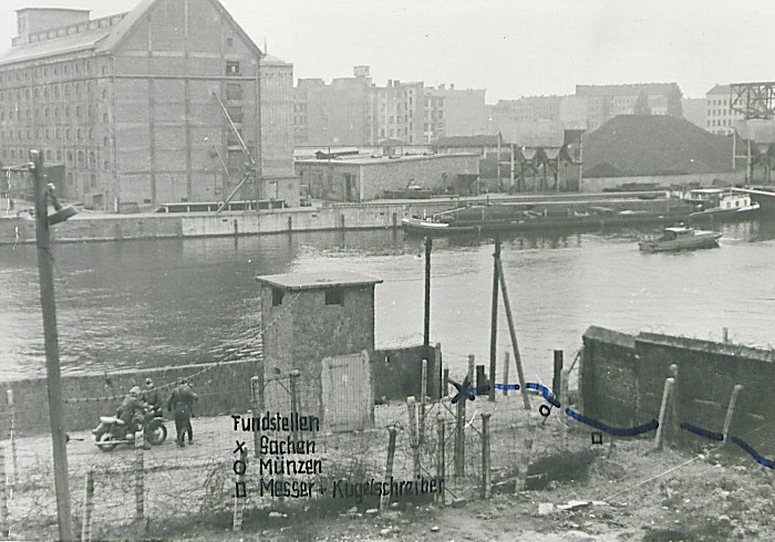 For their investigation report, GDR border guards marked in this photo of the border strip the escape route the man is believed to have taken, 1965