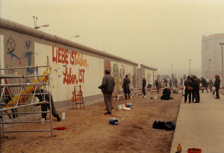 Writing on the Berlin Wall at Potsdamer Platz, 1989
